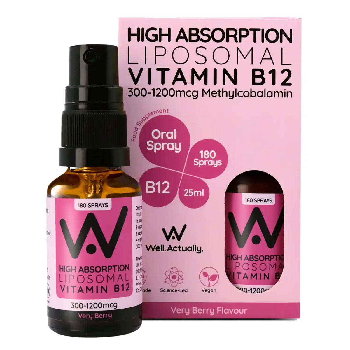 Well.Actually. Liposomal Vitamin B12 - 200 Sprays - Very Berry